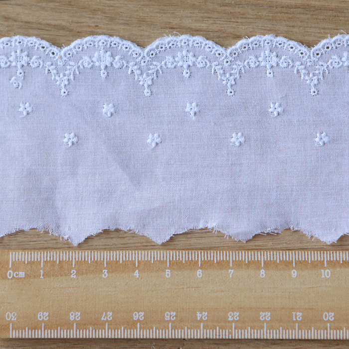 Galon coton broderie anglaise brodé 70mm x 1m blanc