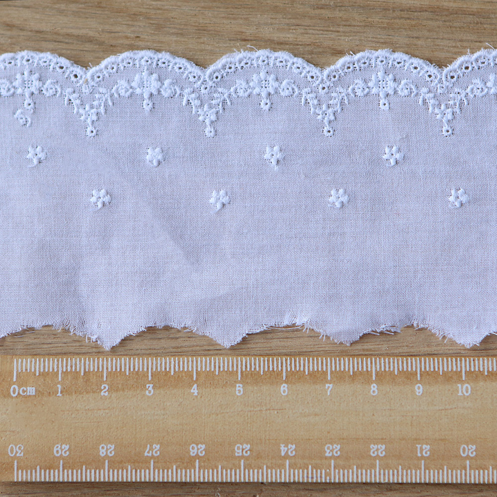 Galon coton broderie anglaise brodé 70mm x 1m blanc