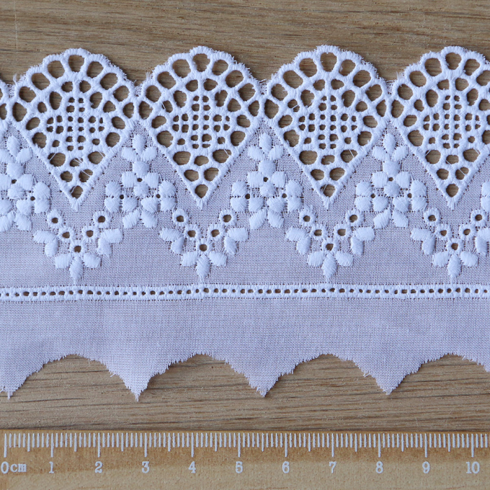 Galon coton broderie blanc65mm x1m