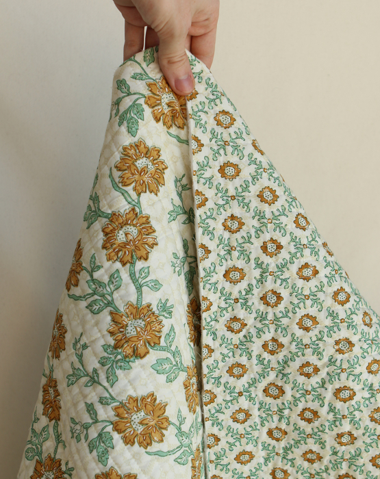 Jivan - Tissu indien matelassé double face coton hand block largeur 100cm