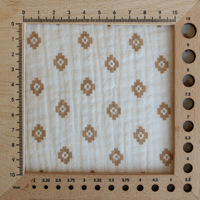 Maya - Double gaze coton BIO motif fond écru camel