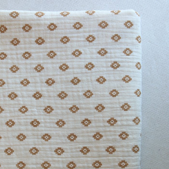 Maya - Double gaze coton BIO motif fond écru camel