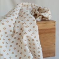 Maya - Double gaze coton BIO motif fond écru camel