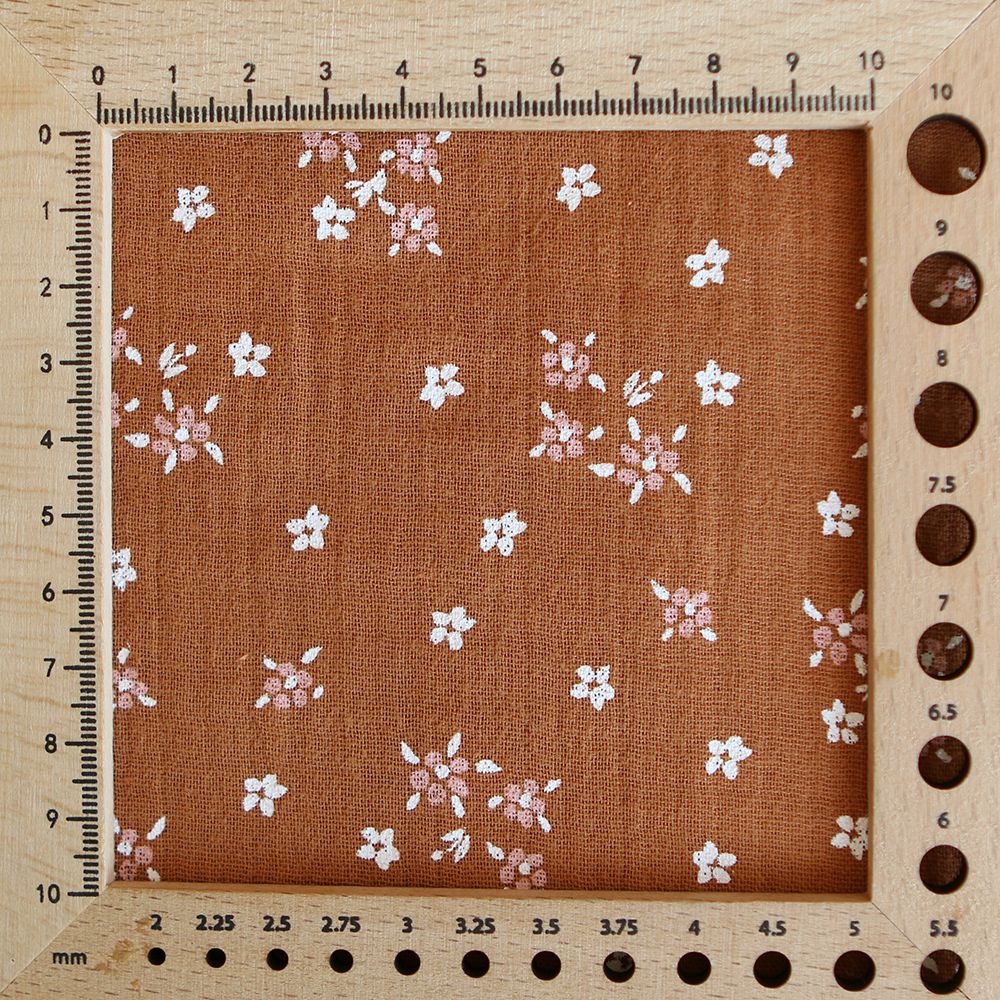 Lena - Double gaze de coton motif fleuri fond écureuil