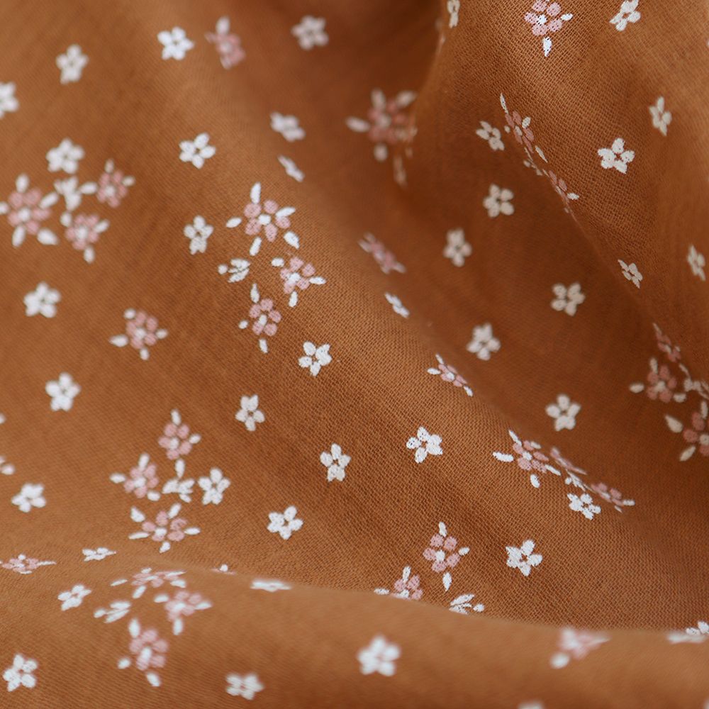 Lena - Double gaze de coton motif fleuri fond écureuil