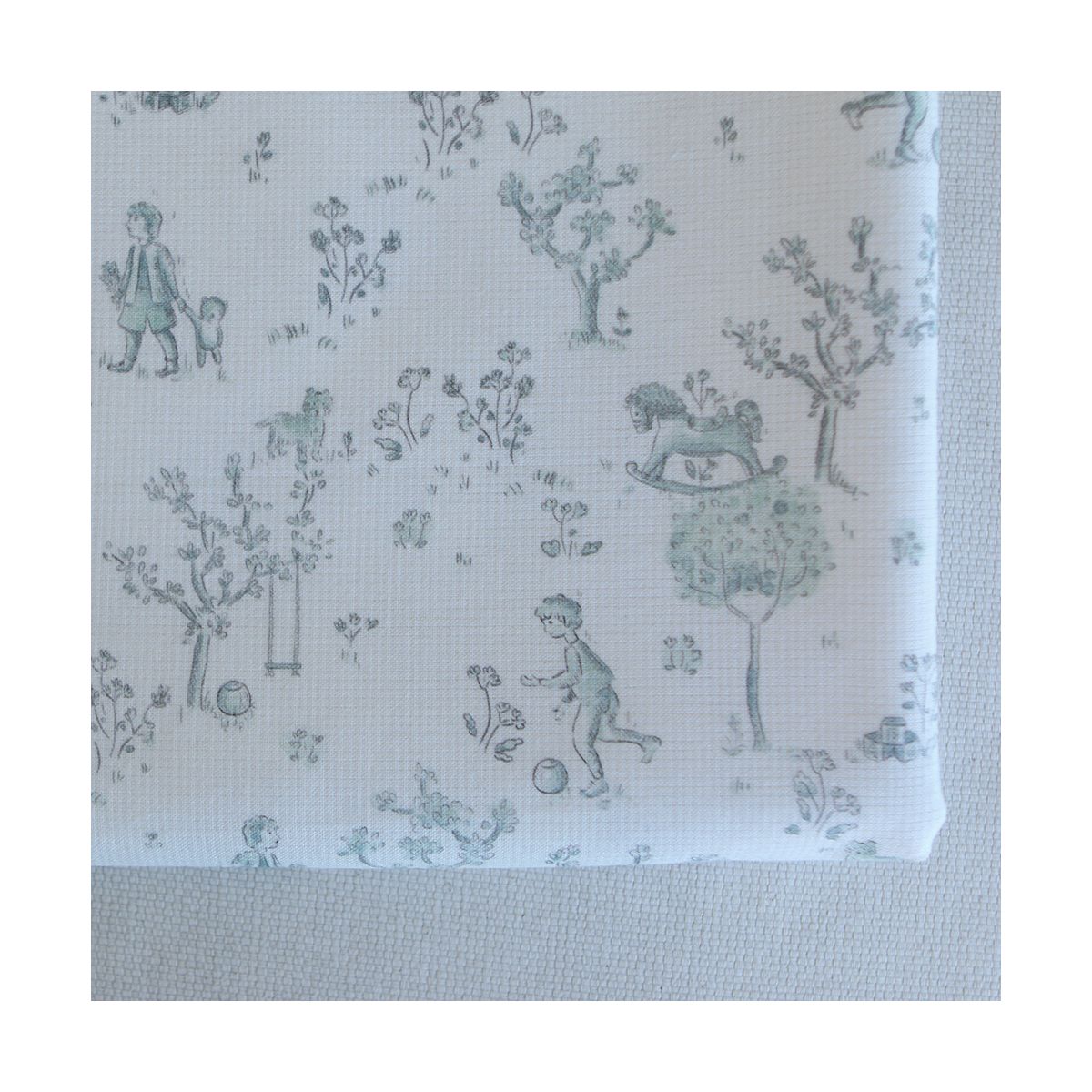 Maria - Tissu coton texturé version toile de jouy vert Maria - Tissu coton texturé version toile de jouy vert