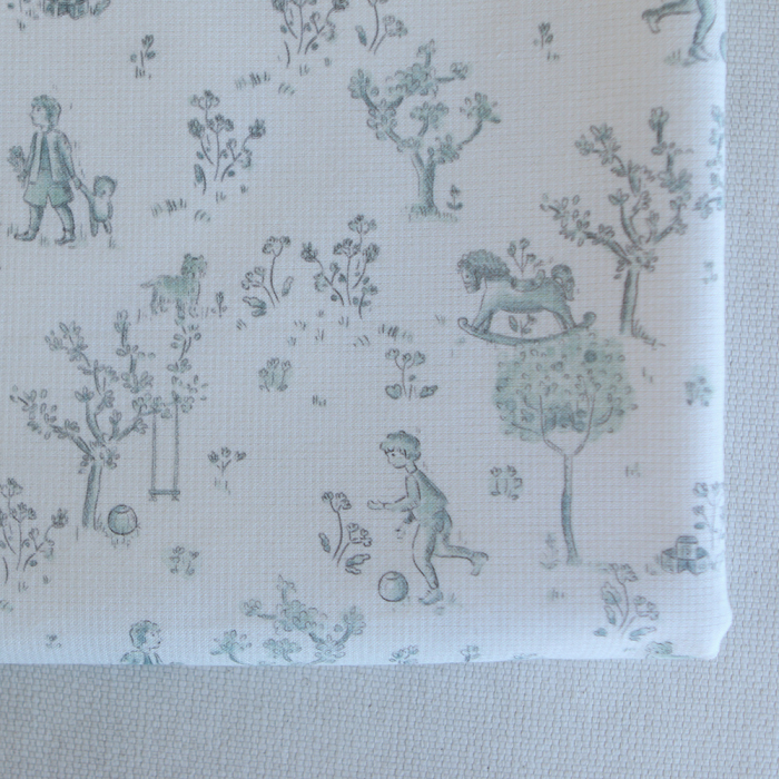 Maria - Tissu coton texturé version toile de jouy vert