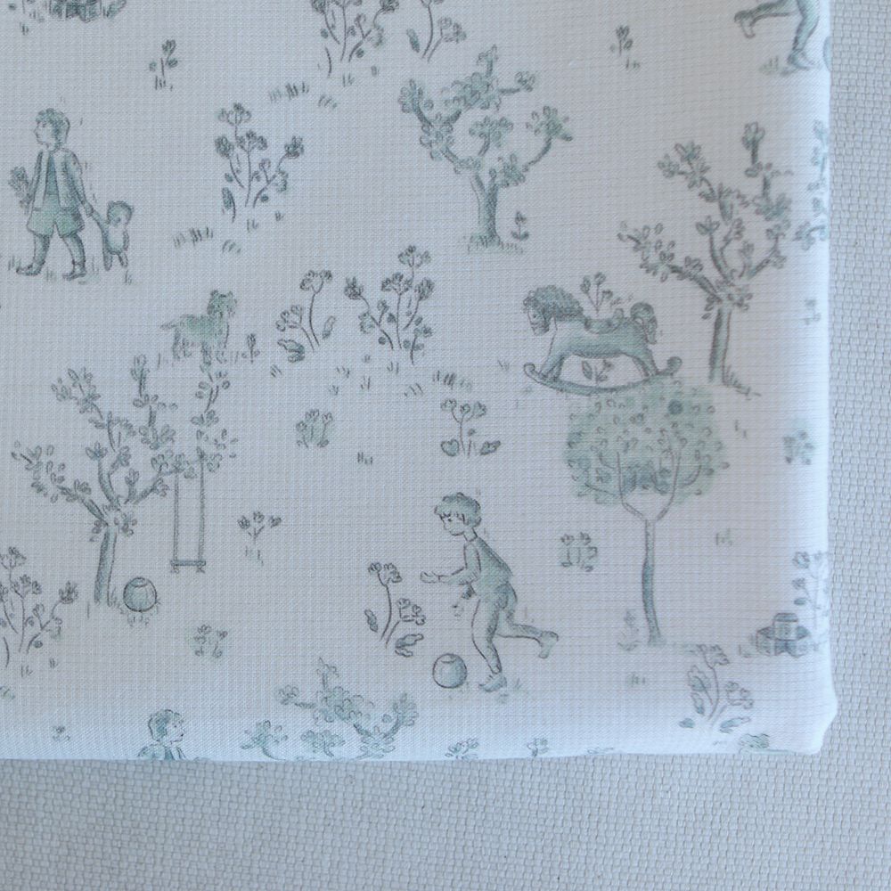 Maria - Tissu coton texturé version toile de jouy vert