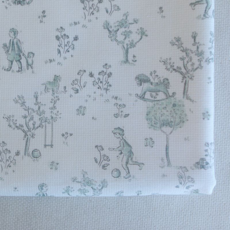 Maria - Tissu coton texturé version toile de jouy vert