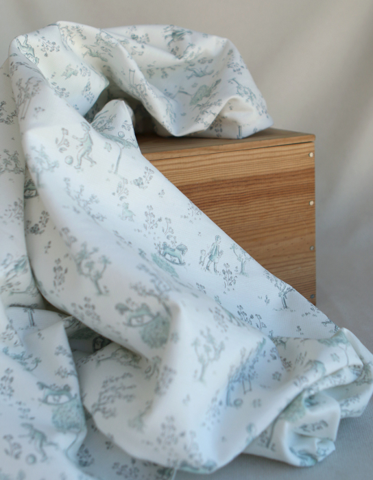 Maria - Tissu coton texturé version toile de jouy vert