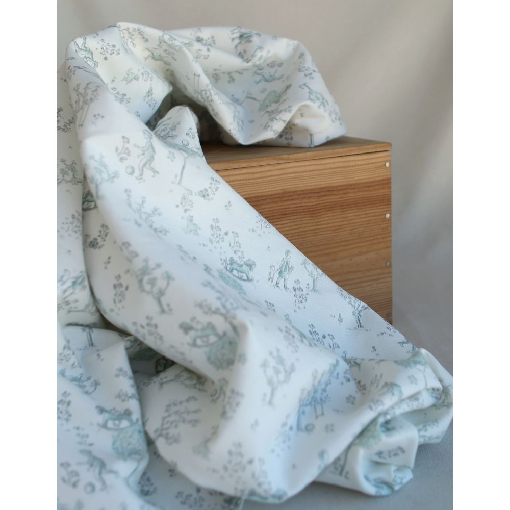 Maria - Tissu coton texturé version toile de jouy vert