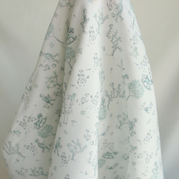 Maria - Tissu coton texturé version toile de jouy vert