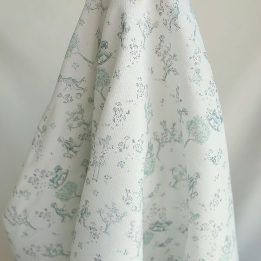 Maria - Tissu coton texturé version toile de jouy vert