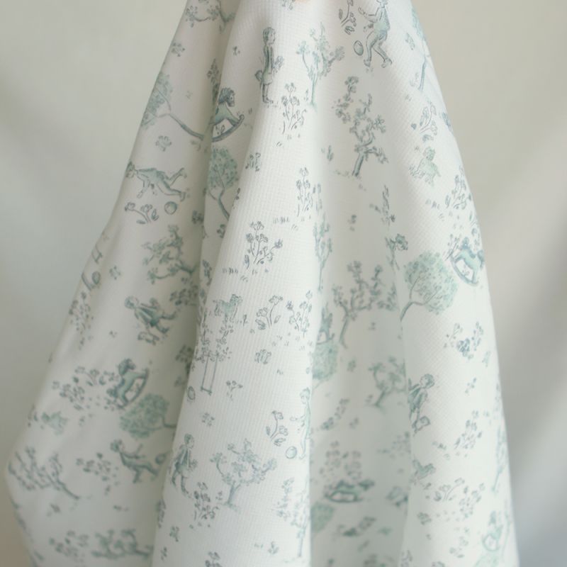 Maria - Tissu coton texturé version toile de jouy vert