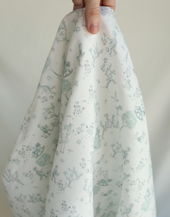 Maria - Tissu coton texturé version toile de jouy vert