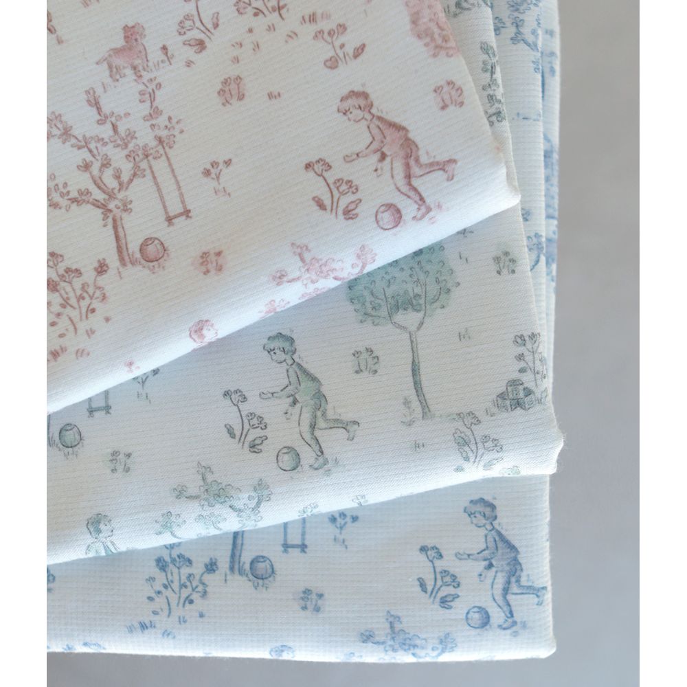 Maria - Tissu coton texturé version toile de jouy vert