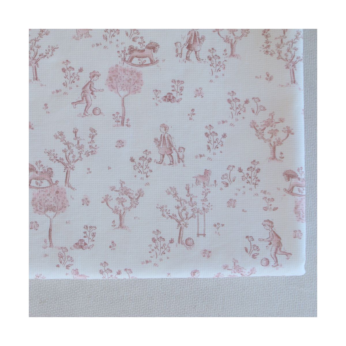 Maria - Tissu coton texturé version toile de jouy vieux rose