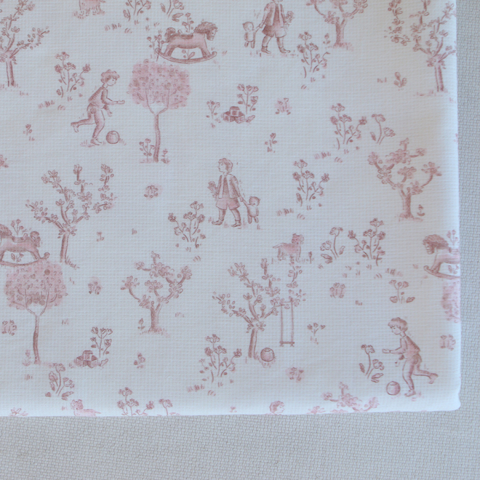 Maria - Tissu coton texturé version toile de jouy vieux rose