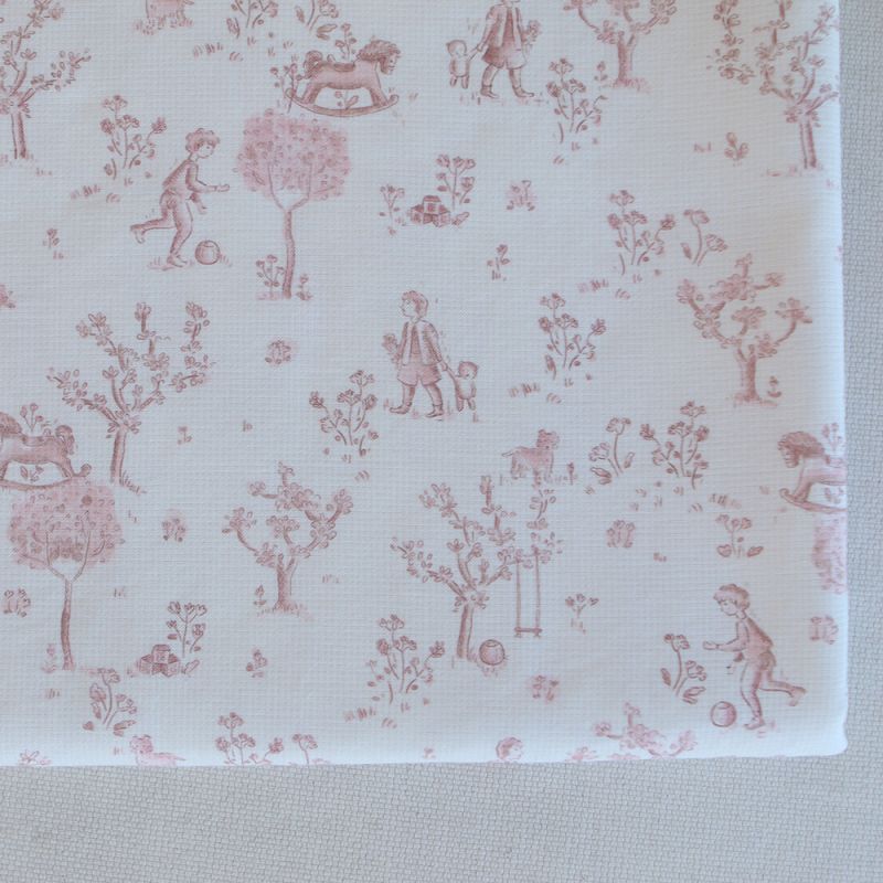 Maria - Tissu coton texturé version toile de jouy vieux rose