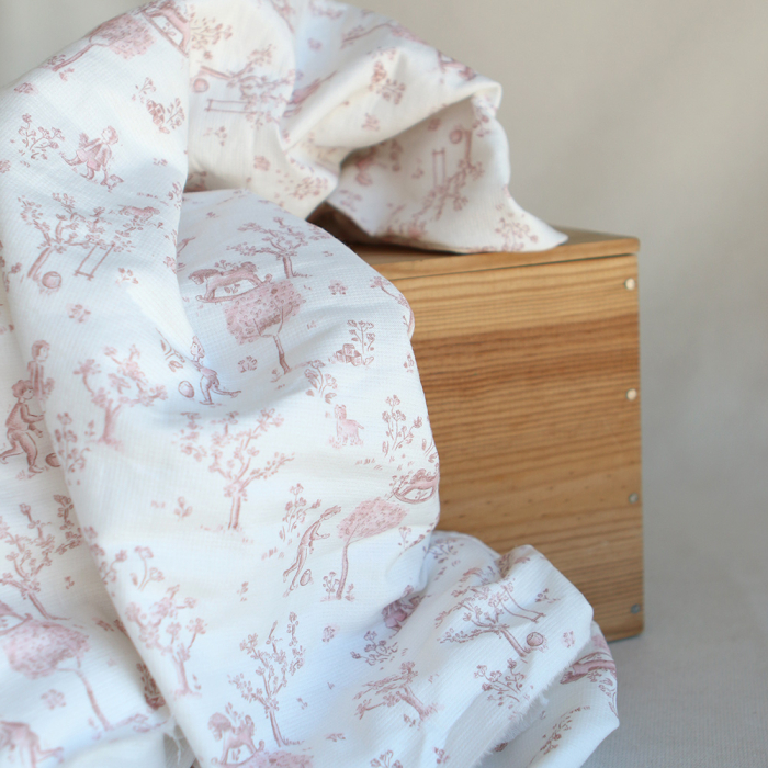 Maria - Tissu coton texturé version toile de jouy vieux rose