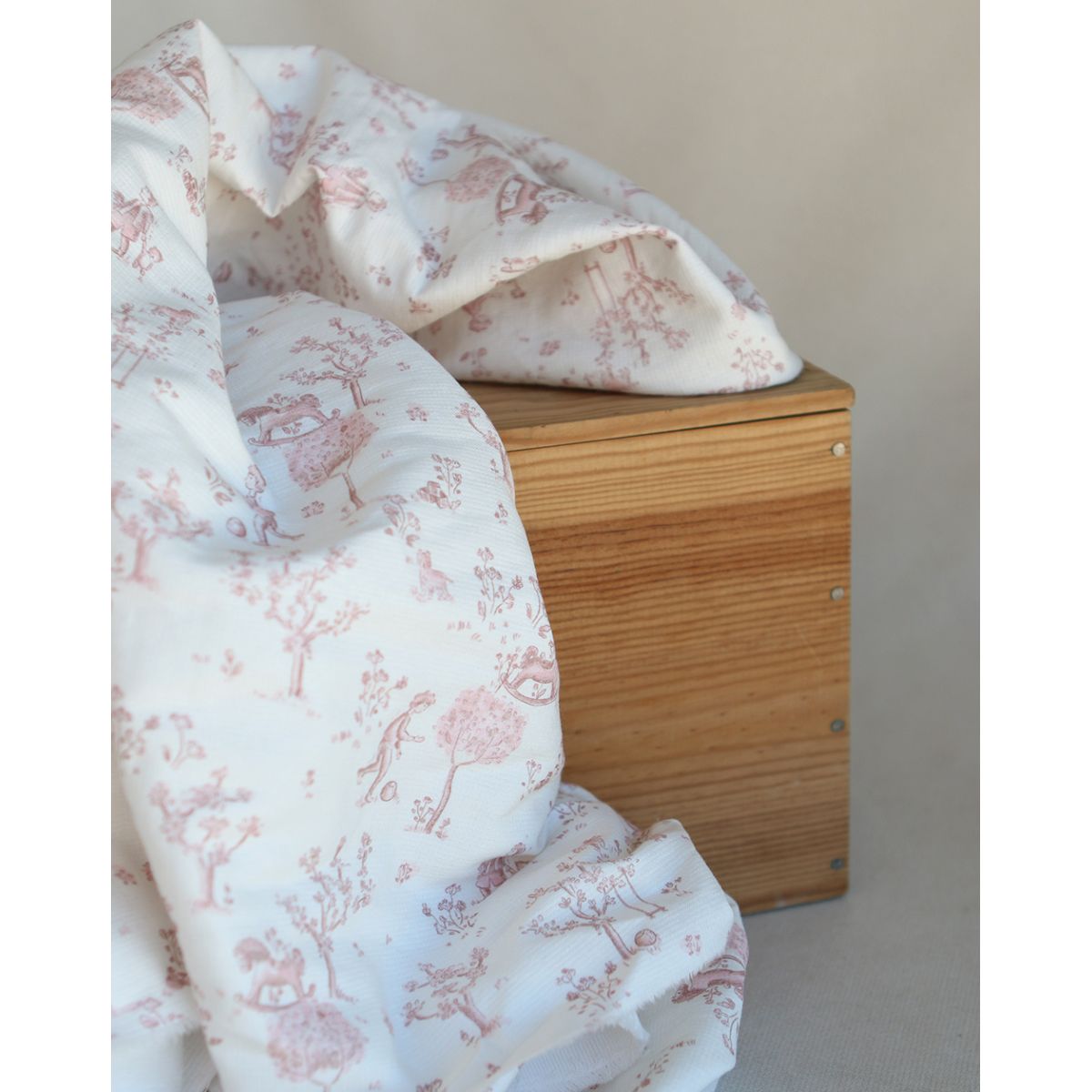 Maria - Tissu coton texturé version toile de jouy vieux rose