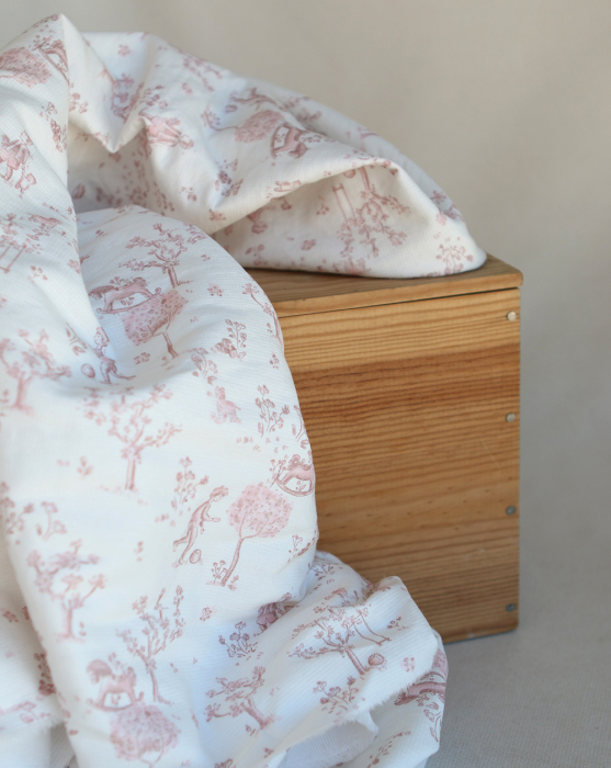 Maria - Tissu coton texturé version toile de jouy vieux rose