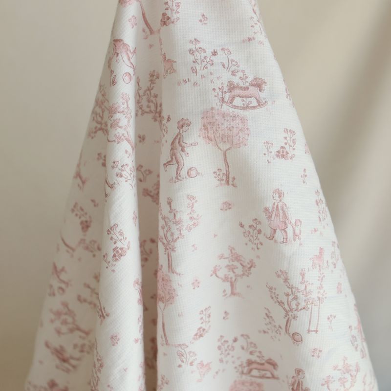 Maria - Tissu coton texturé version toile de jouy vieux rose