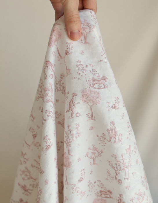 Maria - Tissu coton texturé version toile de jouy vieux rose