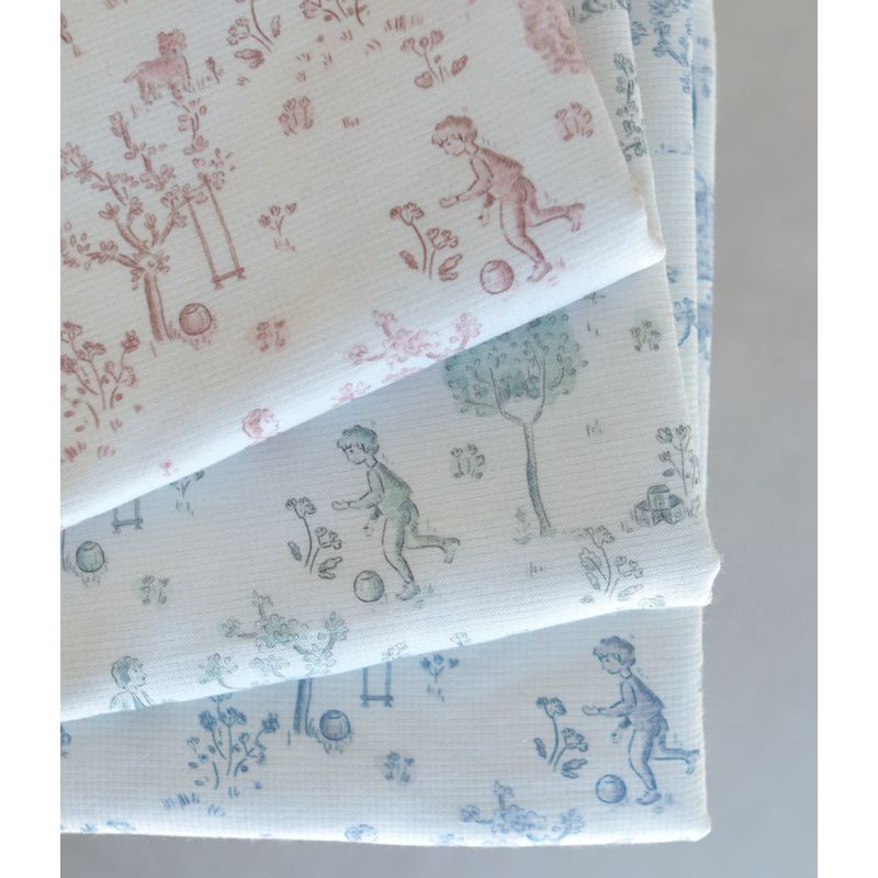 Maria - Tissu coton texturé version toile de jouy vieux rose