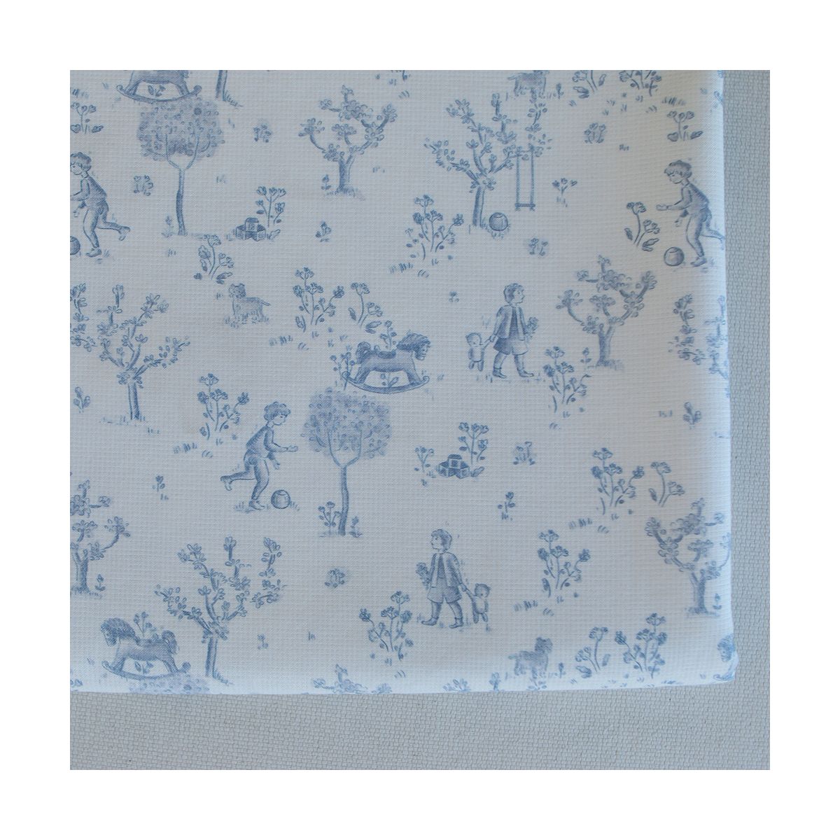 Maria - Tissu coton texturé version toile de jouy bleu