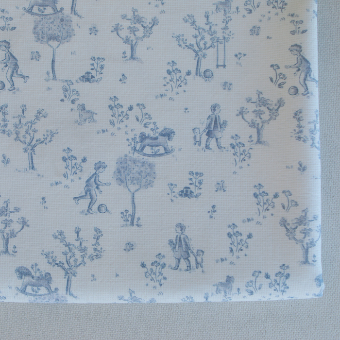 Maria - Tissu coton texturé version toile de jouy bleu