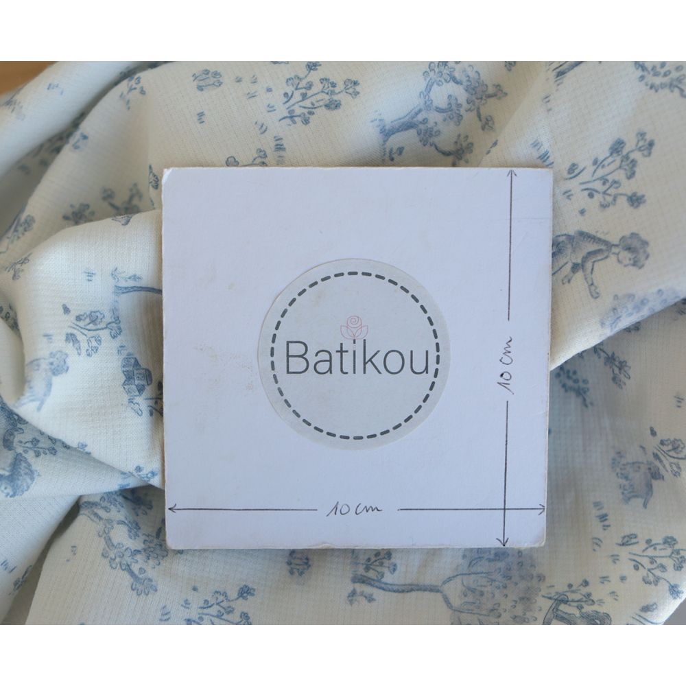 Maria - Tissu coton texturé version toile de jouy bleu