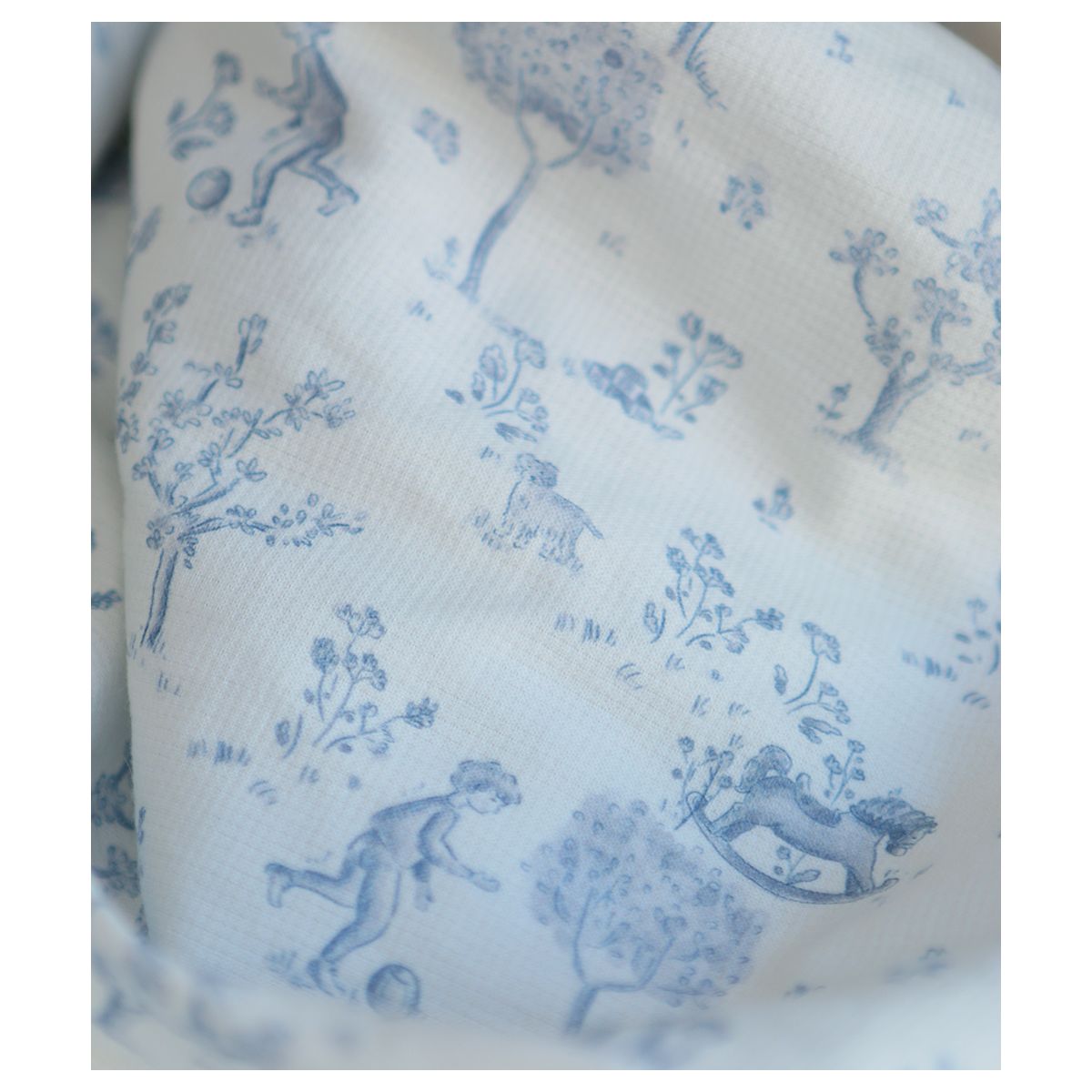 Maria - Tissu coton texturé version toile de jouy bleu
