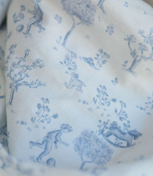 Maria - Tissu coton texturé version toile de jouy bleu