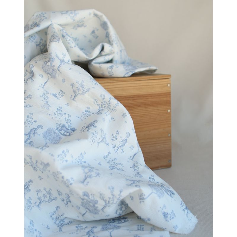 Maria - Tissu coton texturé version toile de jouy bleu