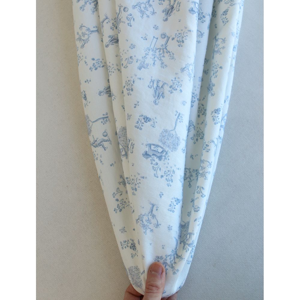 Maria - Tissu coton texturé version toile de jouy bleu