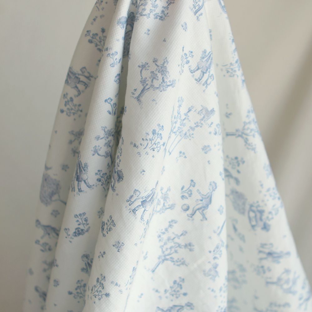 Maria - Tissu coton texturé version toile de jouy bleu