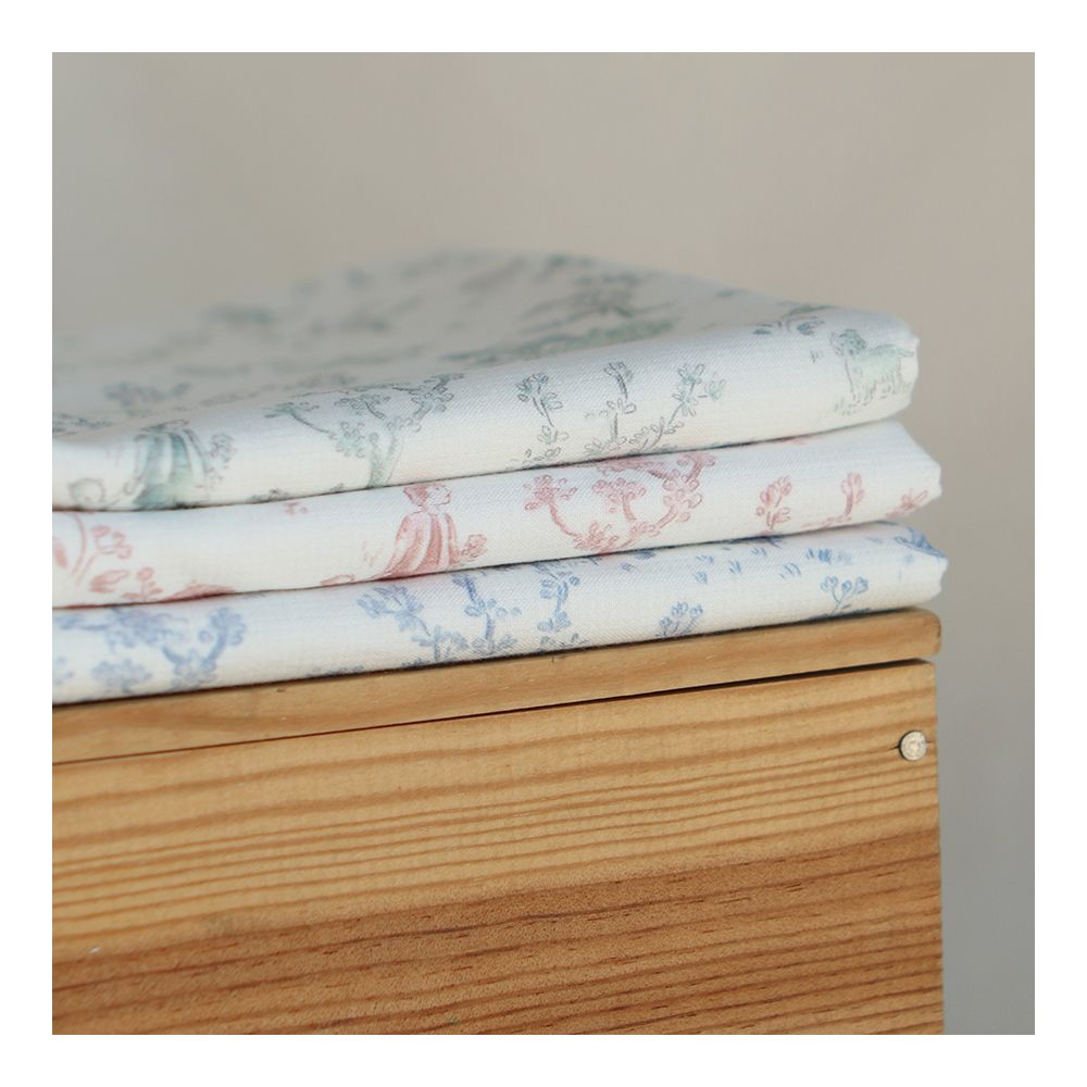 Maria - Tissu coton texturé version toile de jouy bleu