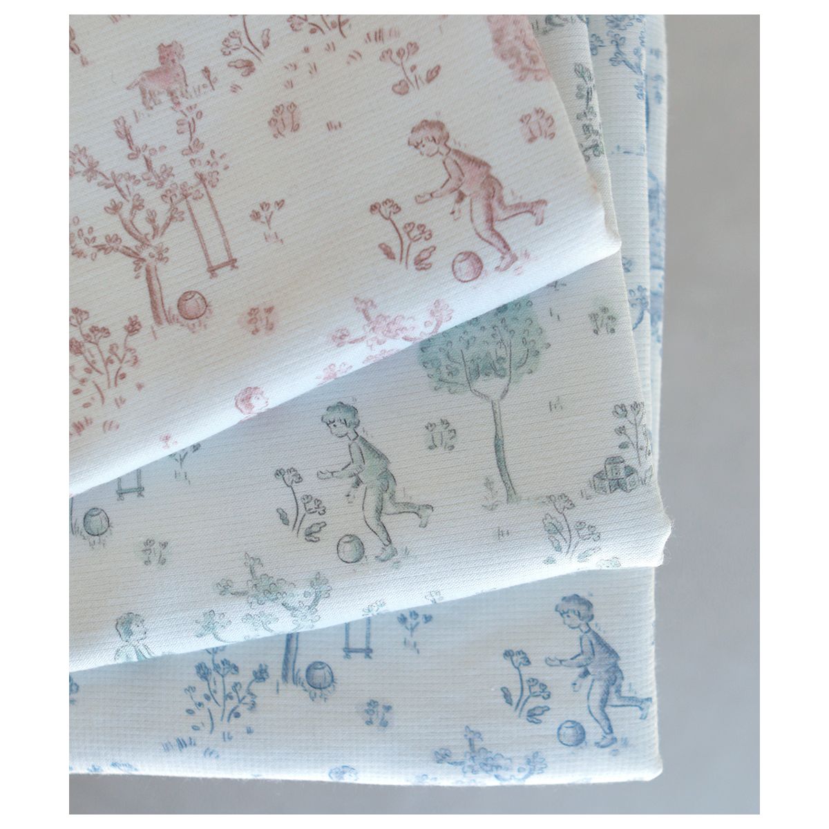 Maria - Tissu coton texturé version toile de jouy bleu