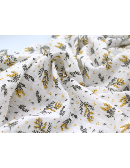 Double gaze de coton BIO motif exclusif Mimoza mimosa