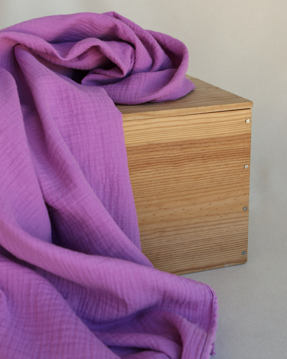 Double gaze de coton BIO unie bougainvillier