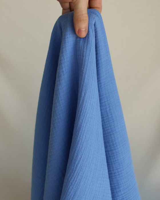 Double gaze de coton BIO unie bleuet