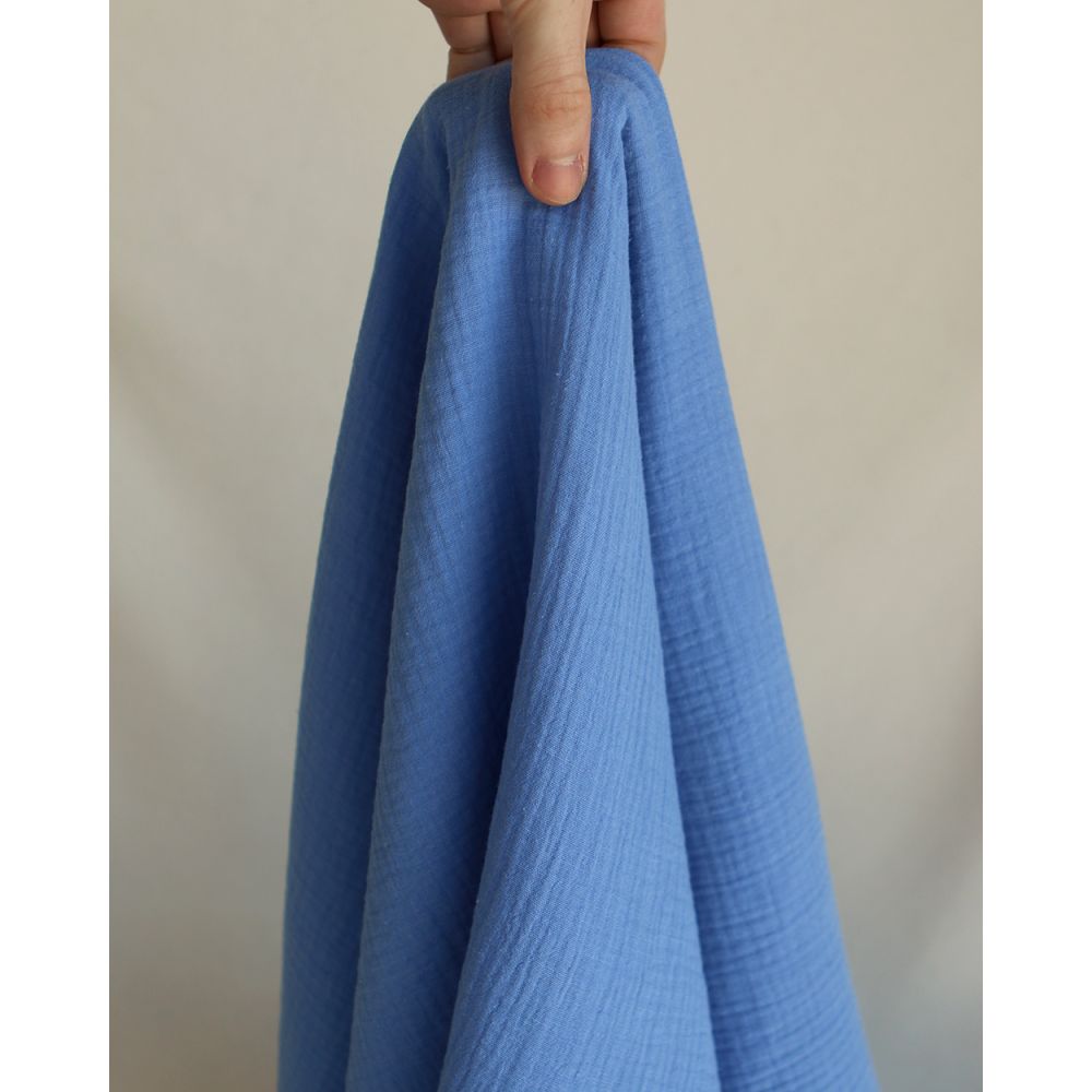 Double gaze de coton BIO unie bleuet