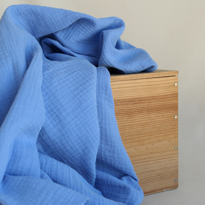 Double gaze de coton BIO unie bleuet