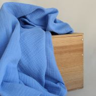 Double gaze de coton BIO unie bleuet