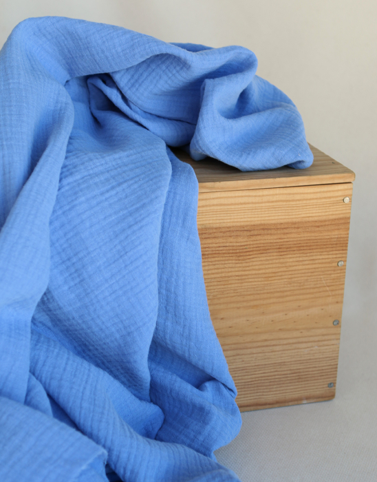 Double gaze de coton BIO unie bleuet