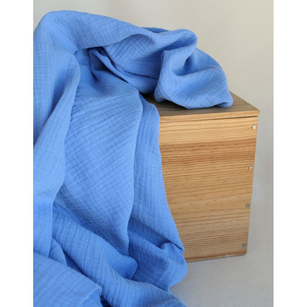 Double gaze de coton BIO unie bleuet