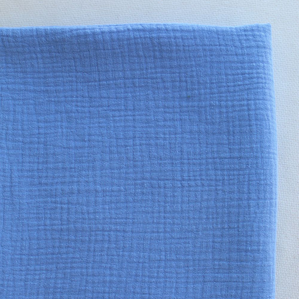 Double gaze de coton BIO unie bleuet