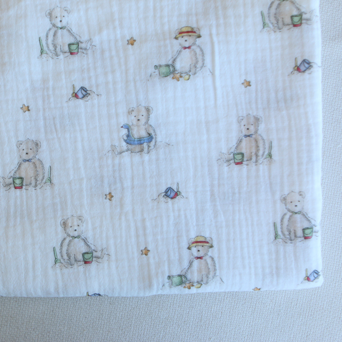 Barry - Double gaze de coton motif ourson à la plage