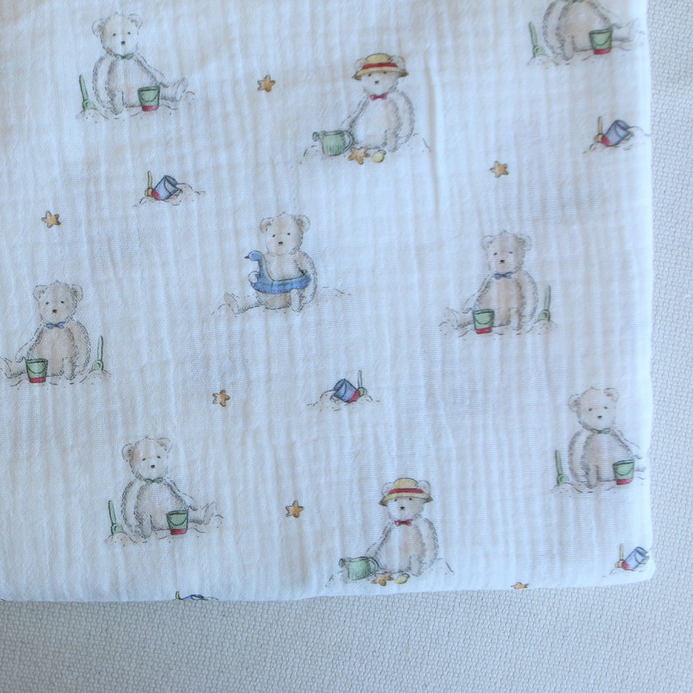 Barry - Double gaze de coton motif ourson à la plage